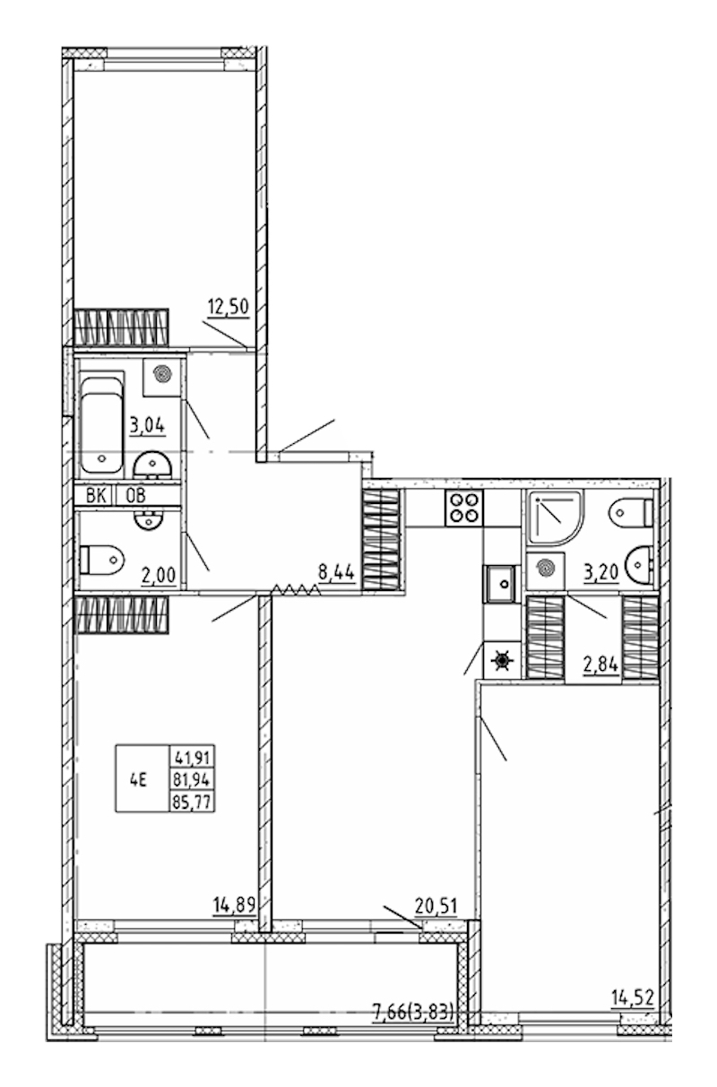 3-комнатная квартира 85.77 м², 2/12 эт., ЖК «UP! Квартал Воронцовский»